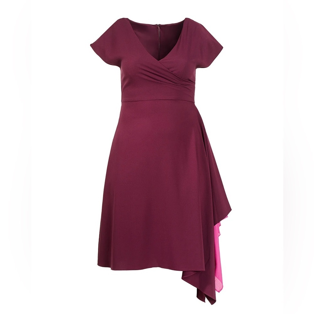 Adrianna Papell contrast color high low asymmetric hem faux wrap‎ dress, 24W